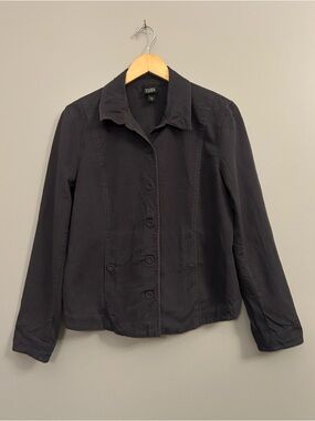 Eileen Fisher Charcoal Button-Front Jacket Organic Cotton Medium